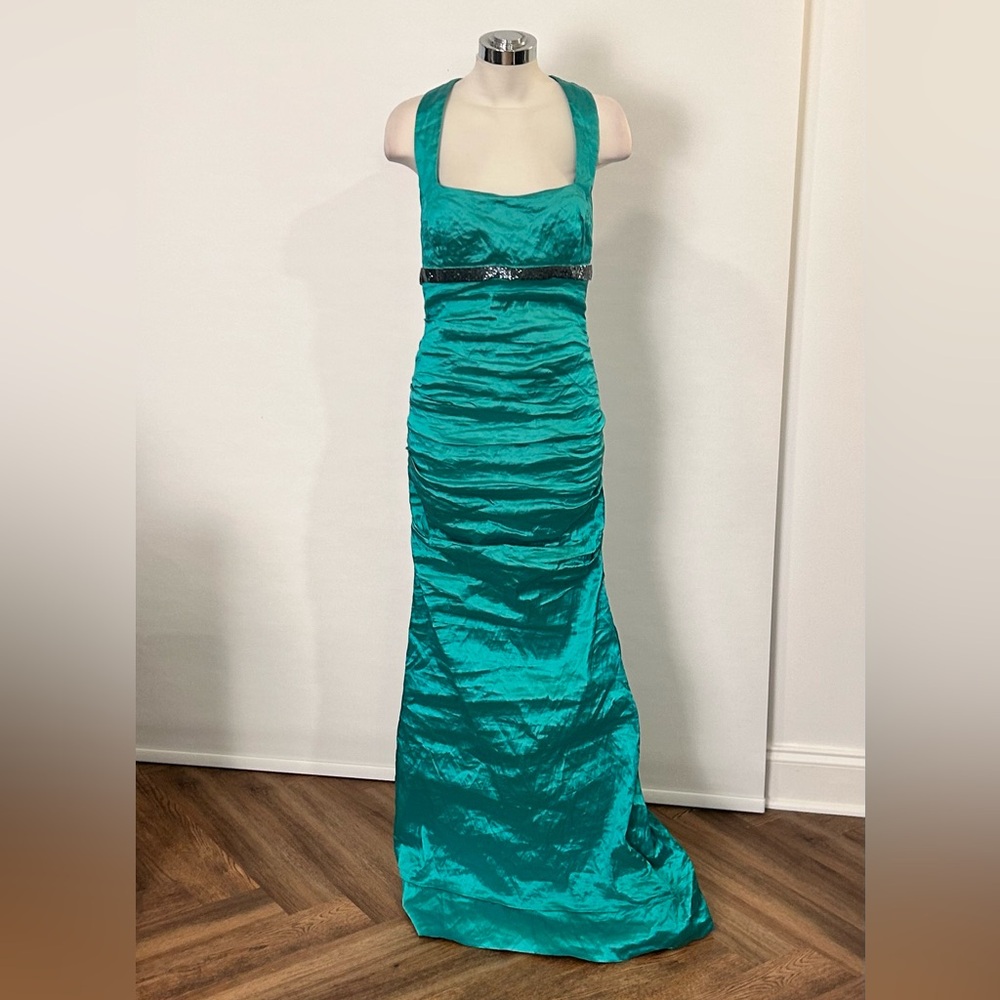 Nicole Miller Emerald Ruched Crinkle Dress Sz 10 Retail $880